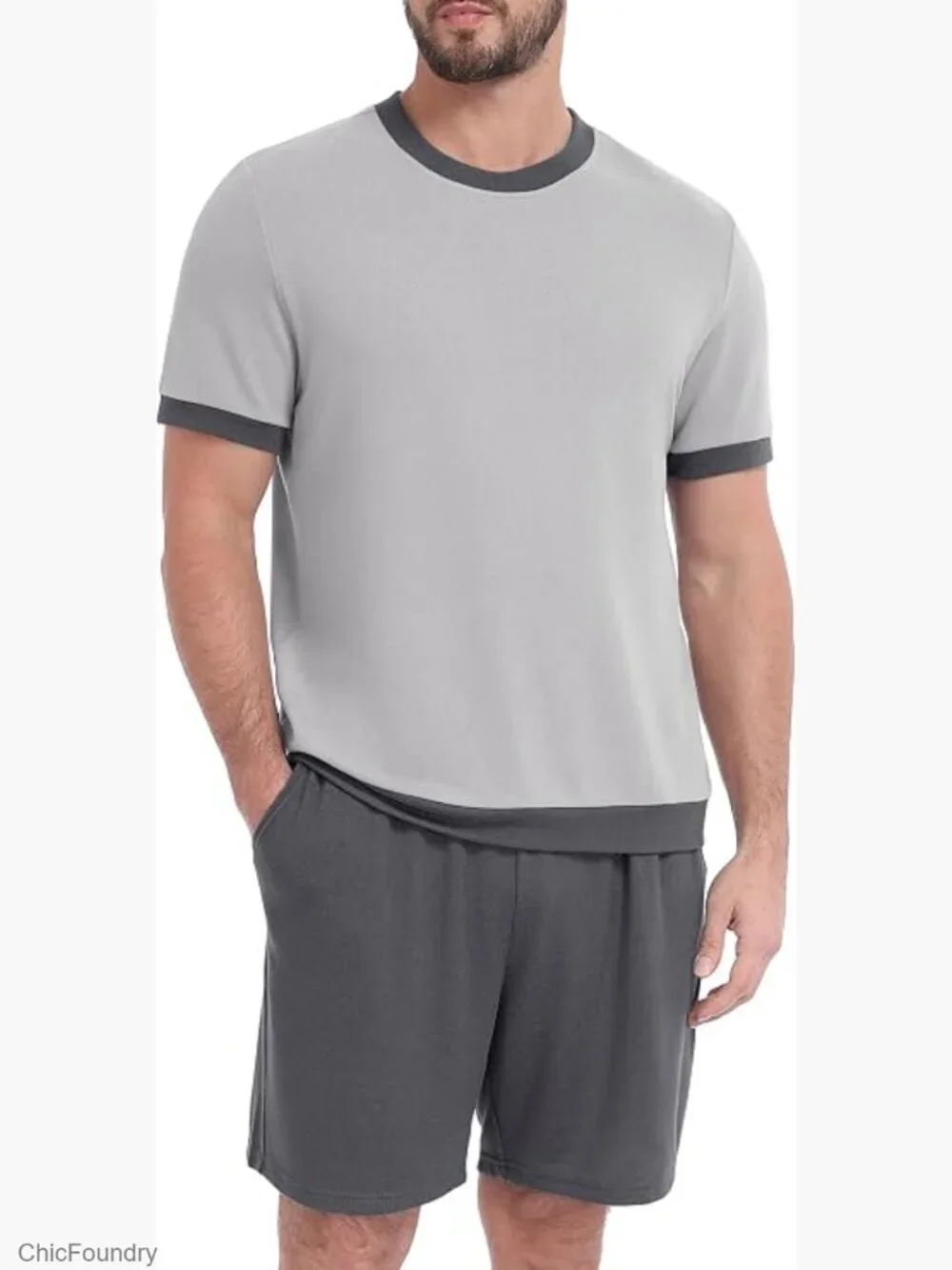 Men's Short Sleeve Pajama Set 2 Piece Loungewear with Pockets
